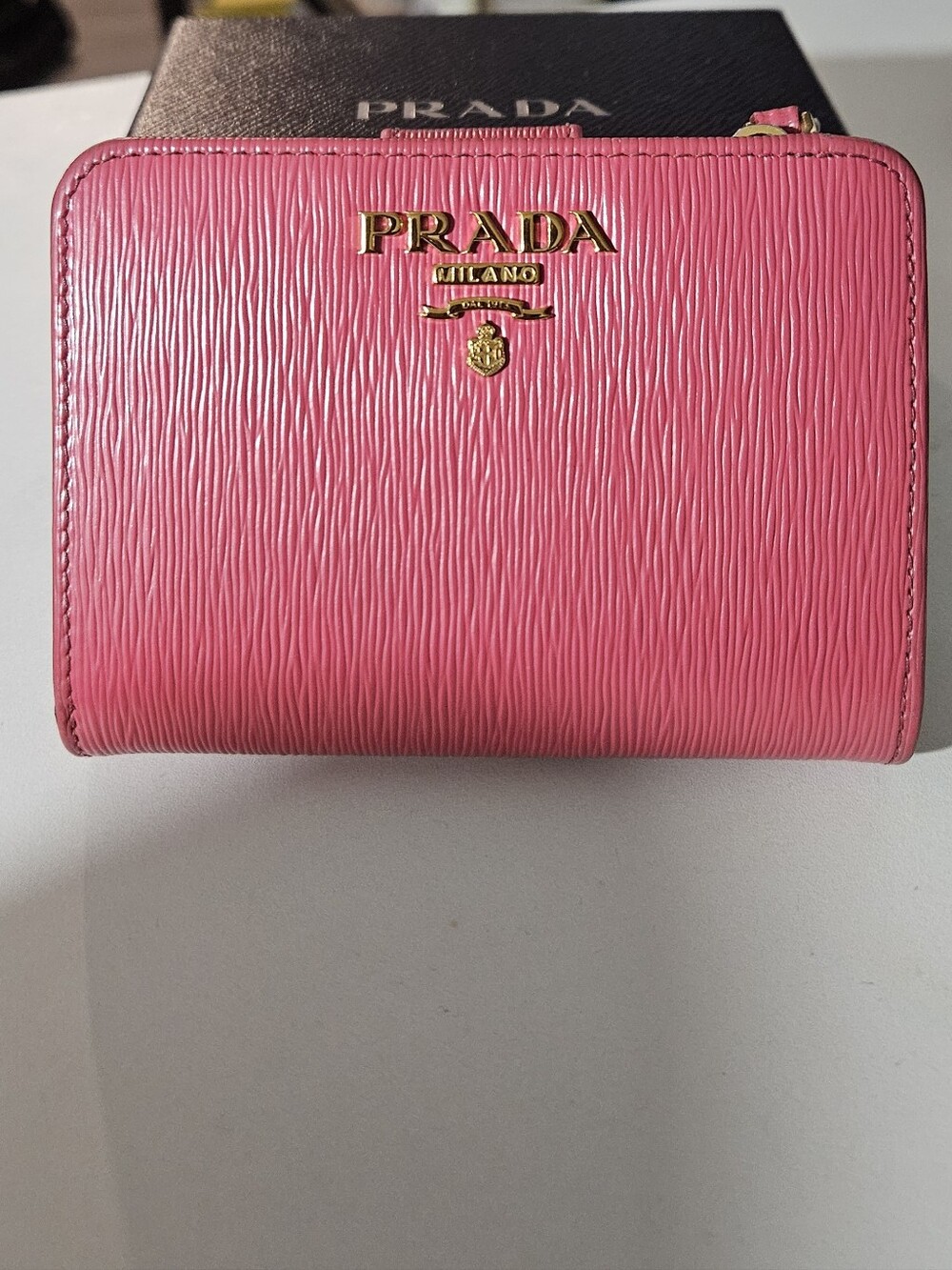 Prada Pink Vitello Move Compact Wallet